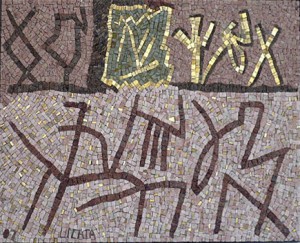 Mosaïque de pierre beige et signes bruns de Riccardo Licata