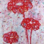 Peinture contemporaine dans l'atelier de Kumiko Nakajima Peinture de fleurs rouge et rose de Kumiko Nakajima
